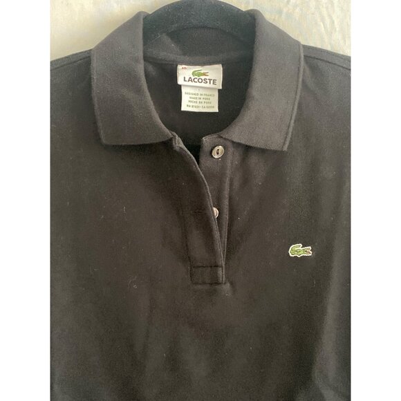 VTG Lacoste Crocodile Polo Top Black SS Collar 2 Button Front Neck Woman 40 - Picture 3 of 6